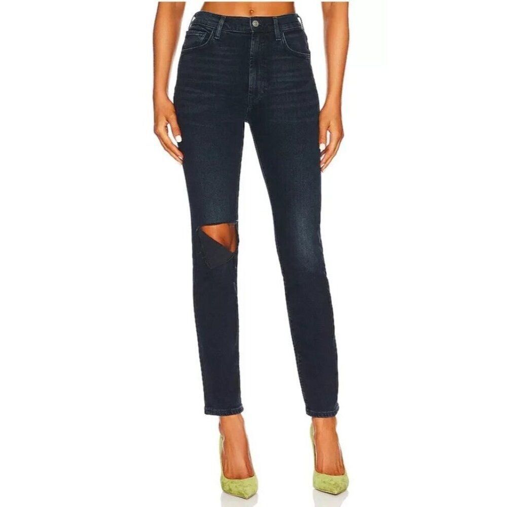 7 For All Mankind Easy Slim Jeans Womens 28 Dark Wash Ripped Knee‎ - Picture 2 of 7